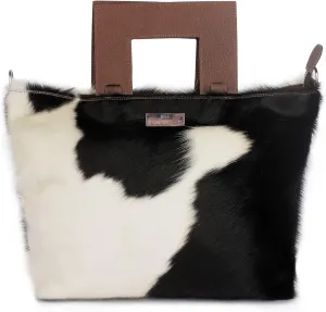 Western Bag – Unique Bicolor Pattern Cowhide Purse with Rigid Handle – Genuine Leather Western Handbags for Women, Crossbody Strap, Spacious Interior