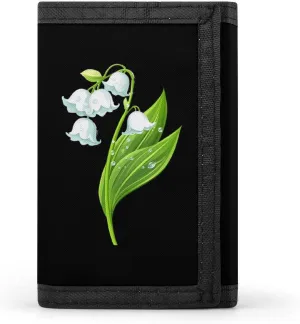White Lily Of The Valley Flower Trifold Wallet for Men Women Portable Slim Purse Zip Closure Pocket Wallet