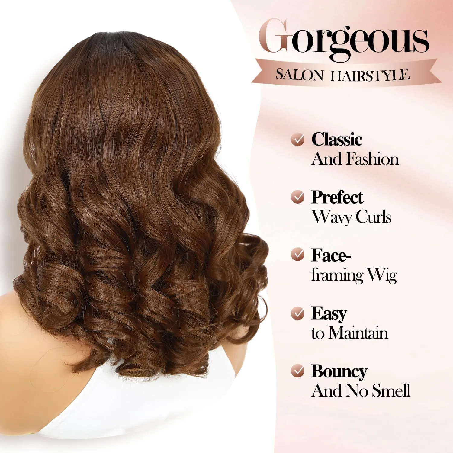 WIGER Short Big Curly Lace Front Wigs Loose Wave Wig Short Wavy Bob Wigs for Black Women Ombre Brown Middle Part Shoulder Length Wig Synthetic Wigs