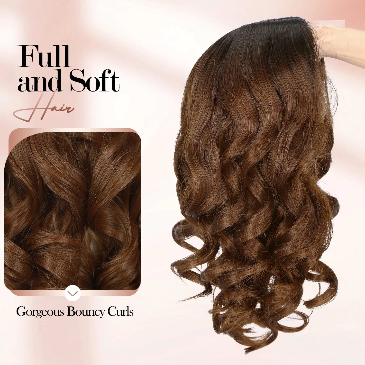 WIGER Short Big Curly Lace Front Wigs Loose Wave Wig Short Wavy Bob Wigs for Black Women Ombre Brown Middle Part Shoulder Length Wig Synthetic Wigs