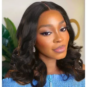 WIGER Short Bob Wavy Wigs 16 inch Loose Wave Wig for Women Short Big Curly Lace Front Wigs Shoulder Length Wig Hilighted Middle Part Synthetic Wigs for Women