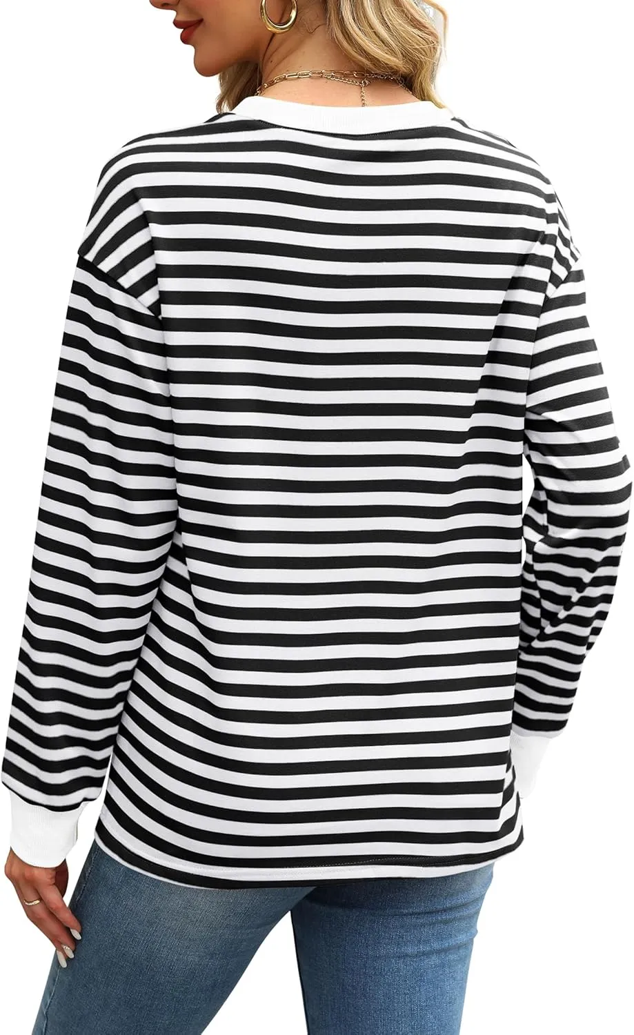 WIHOLL Womens Tunic Tops Long Sleeve Striped Shirts Crewneck Tops