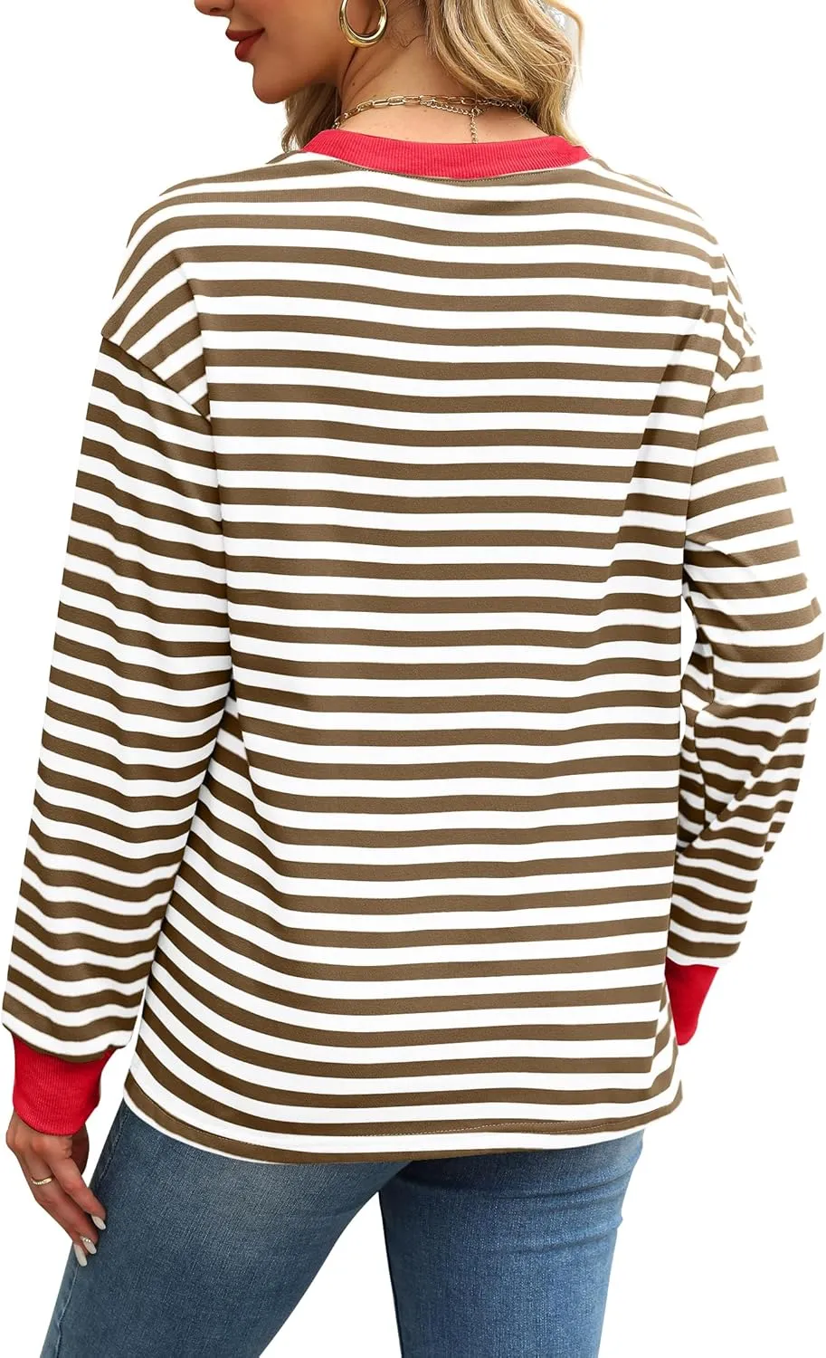 WIHOLL Womens Tunic Tops Long Sleeve Striped Shirts Crewneck Tops