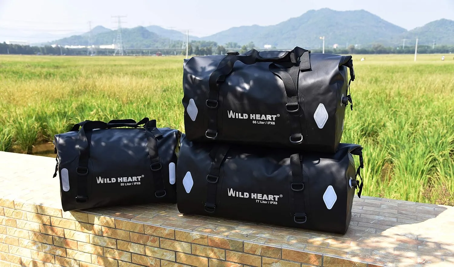 WILD HEART Waterproof Bag 55L 66L 77L Motorcycle Dry Duffel Bag for Travel,Motorcycling, Cycling,Hiking,Camping (55L, Black)