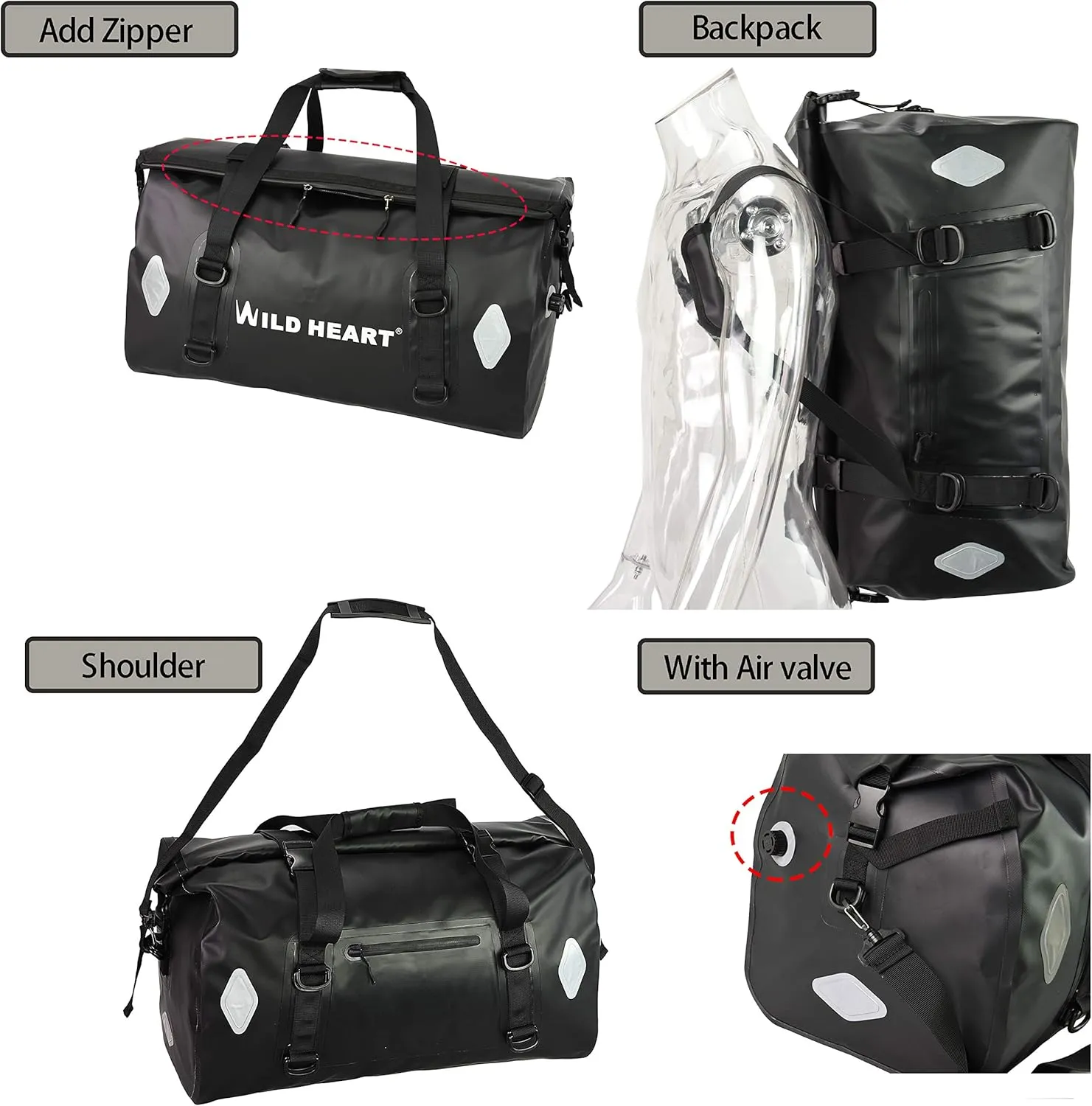 WILD HEART Waterproof Bag 55L 66L 77L Motorcycle Dry Duffel Bag for Travel,Motorcycling, Cycling,Hiking,Camping (55L, Yellow)