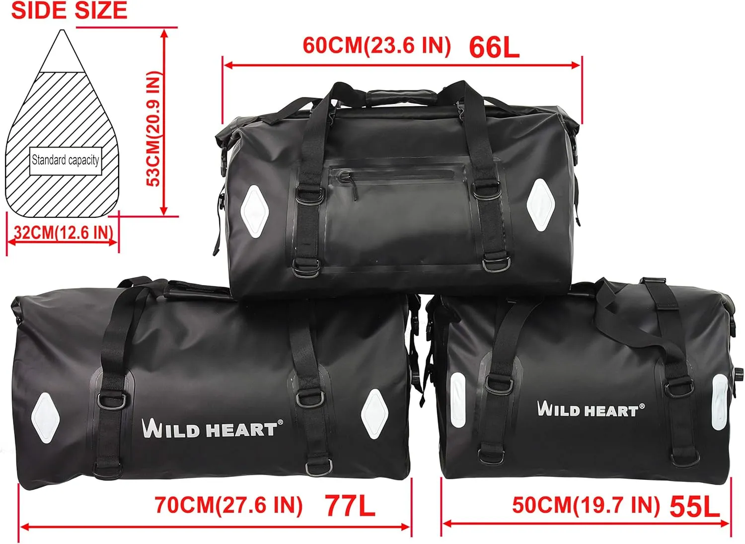 WILD HEART Waterproof Bag 55L 66L 77L Motorcycle Dry Duffel Bag for Travel,Motorcycling, Cycling,Hiking,Camping (55L, Yellow)