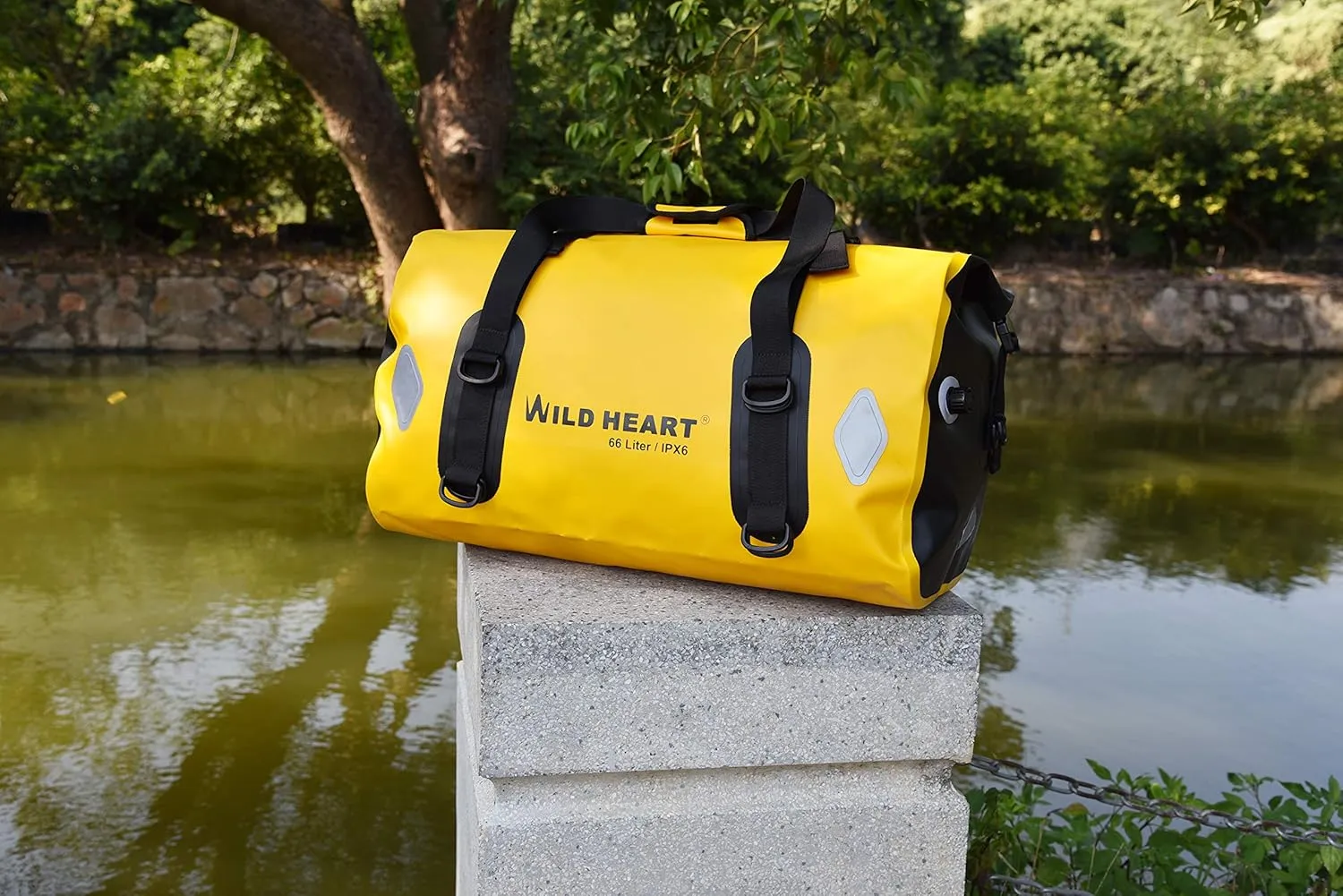 WILD HEART Waterproof Bag 55L 66L 77L Motorcycle Dry Duffel Bag for Travel,Motorcycling, Cycling,Hiking,Camping (66L, Yellow)