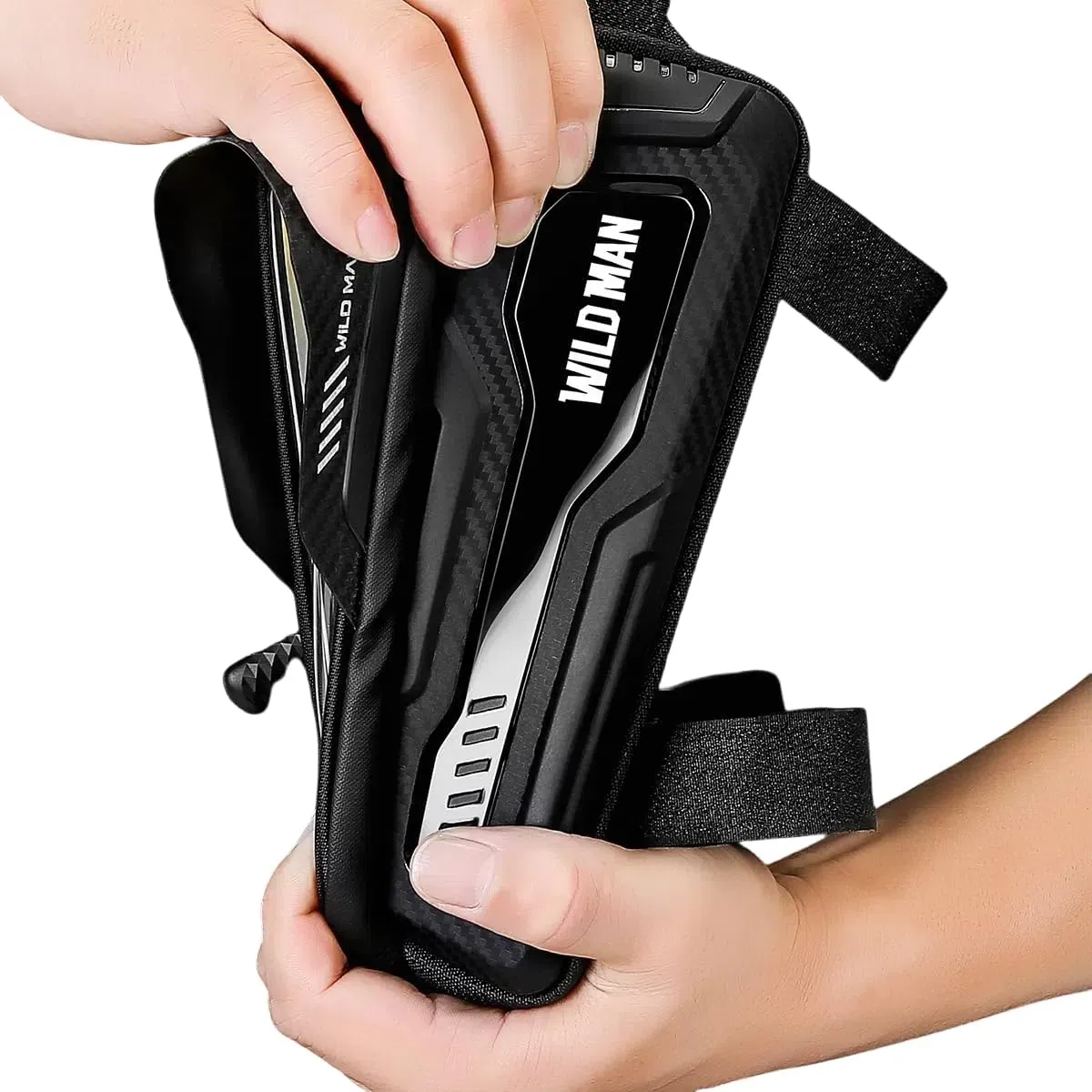 WILD MAN Bike Bags Bicycle Front Frame Bag for Cycling Waterproof Tube Bag Cycling Pouch Bike Phone Holder Mount Compatible with Phones Under 6.8”(M20,Black)