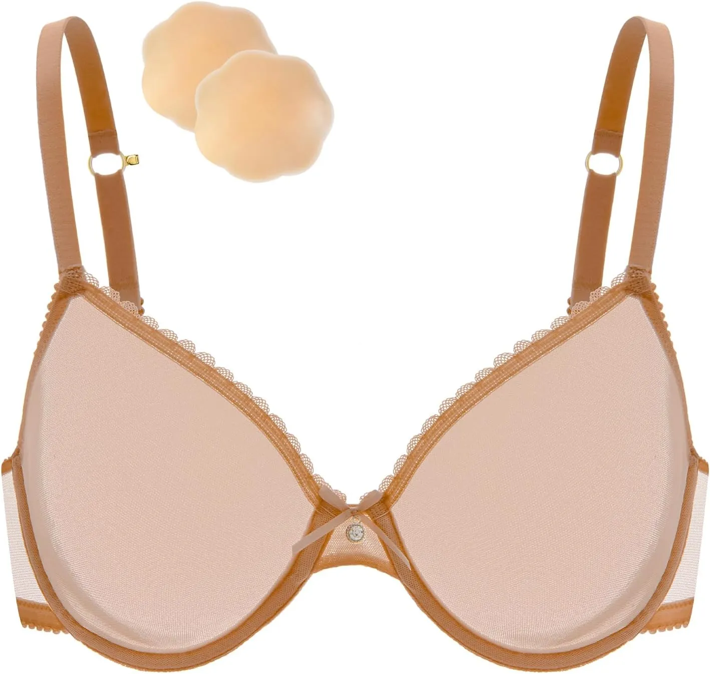 Wingslove Women's See Through Sexy Sheer Bra Unlined Underwire Support Everyday Bra with Silicone Nipple
