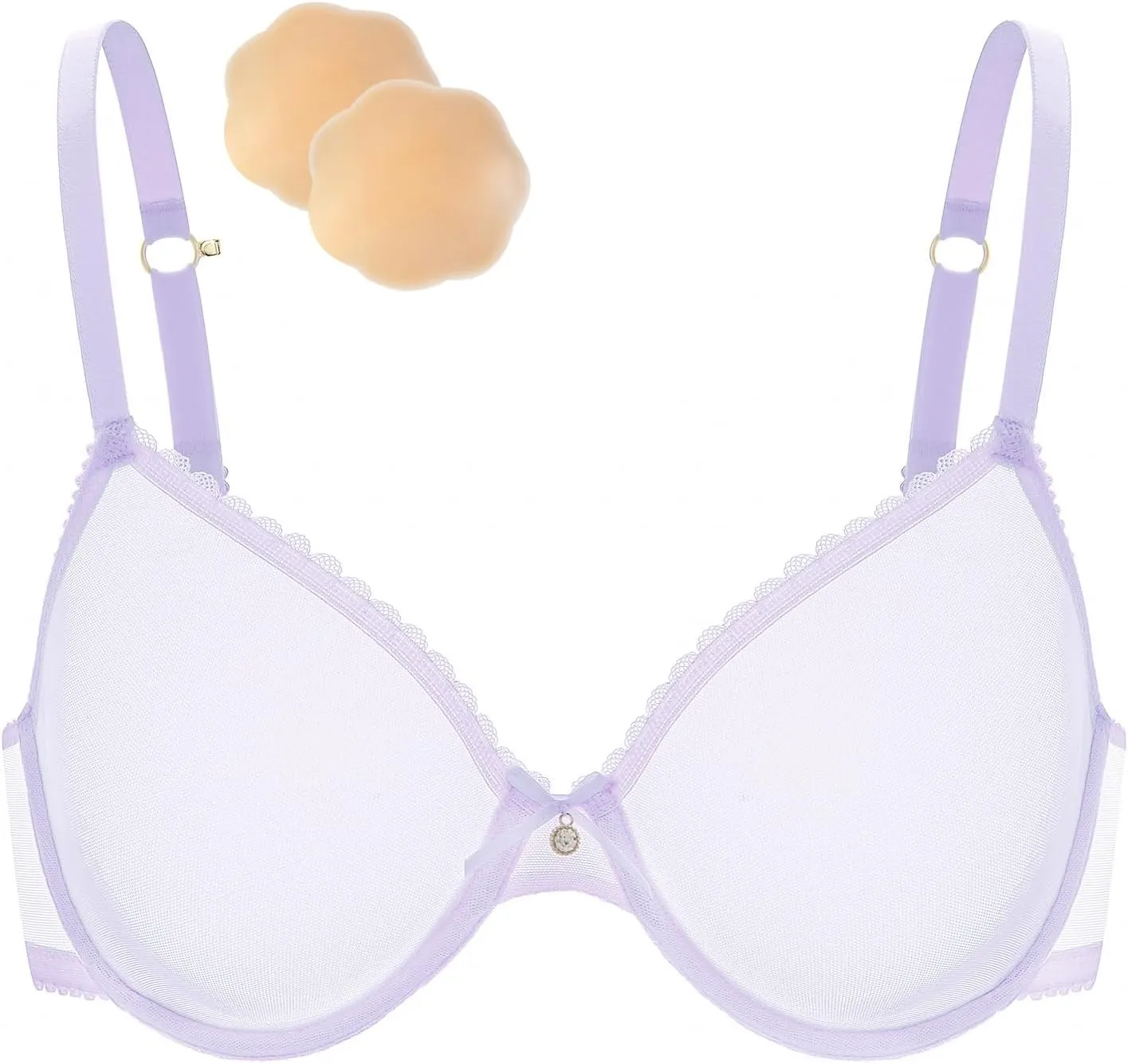 Wingslove Women's See Through Sexy Sheer Bra Unlined Underwire Support Everyday Bra with Silicone Nipple