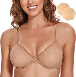Wingslove Women's See Through Sexy Sheer Bra Unlined Underwire Support Everyday Bra with Silicone Nipple