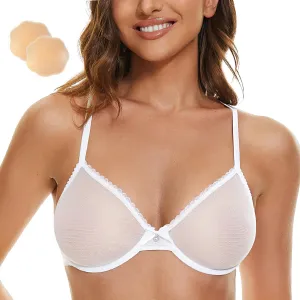 Wingslove Women's See Through Sexy Sheer Bra Unlined Underwire Support Everyday Bra with Silicone Nipple