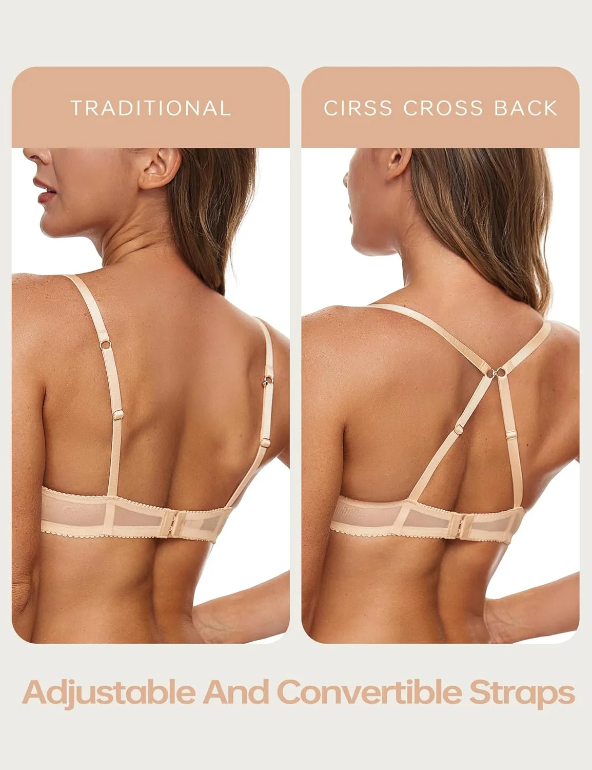 Wingslove Women's See Through Sexy Sheer Bra Unlined Underwire Support Everyday Bra with Silicone Nipple