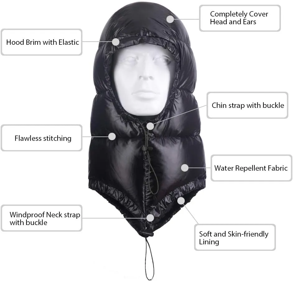Winter Warm Ultralight Down Hood Waterproof Sleeping Bag Outdoor Camping Windproof Down Cap Hat with Storage Bag