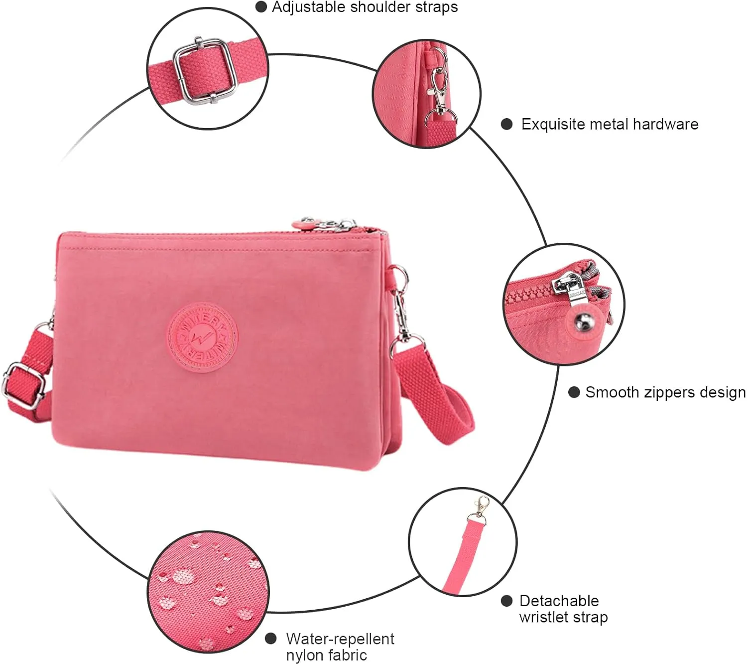 WITERY Wristlet Purse for Women - Waterproof Nylon Multi Pocket Small Clutch Purse with Shoulder and Wrist Straps