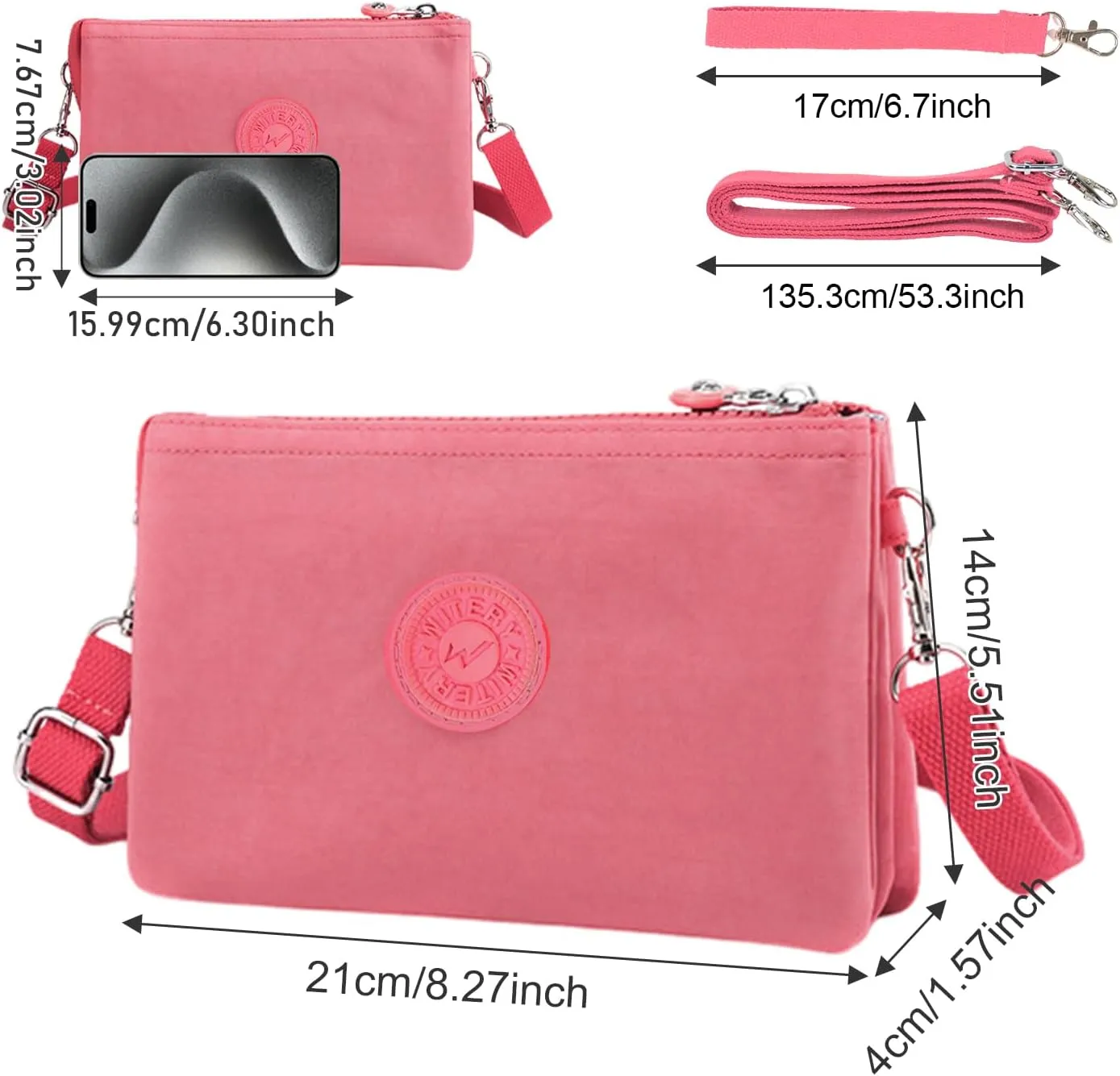 WITERY Wristlet Purse for Women - Waterproof Nylon Multi Pocket Small Clutch Purse with Shoulder and Wrist Straps