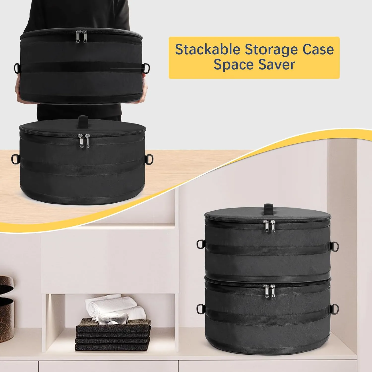 WOMACO Hat Box for Travel, Hard Shell Hat Storage Case for Cowboy Hat, Collapsible Hat Organizer Bag with Handle and Shoulder Strap (Black, Large)