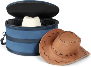 WOMACO Hat Box for Travel, Hard Shell Hat Storage Case for Cowboy Hat, Collapsible Hat Organizer Bag with Handle and Shoulder Strap (Dark Blue, Large)