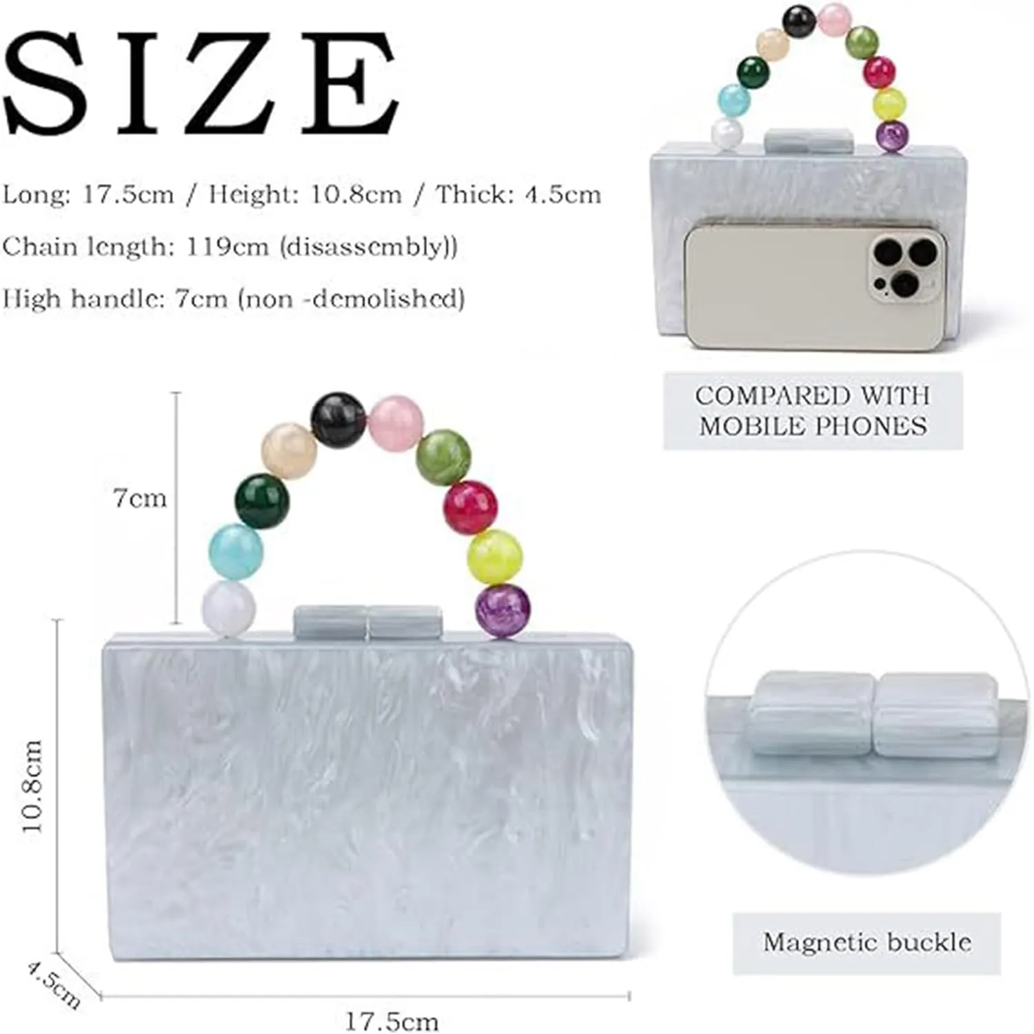 Women Acrylic Clutch Purse Formal Wedding Evening Marble Handbag Shoulder Crossbody Bag with Detachable Chain Cocktail