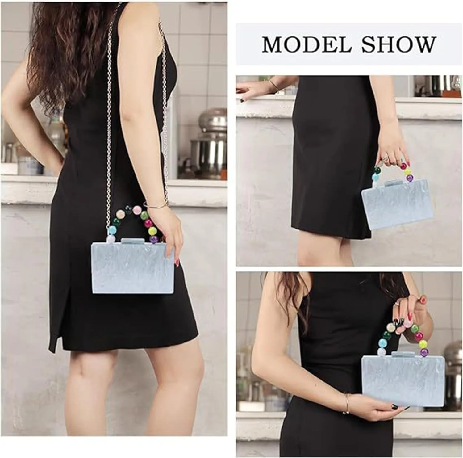 Women Acrylic Clutch Purse Formal Wedding Evening Marble Handbag Shoulder Crossbody Bag with Detachable Chain Cocktail