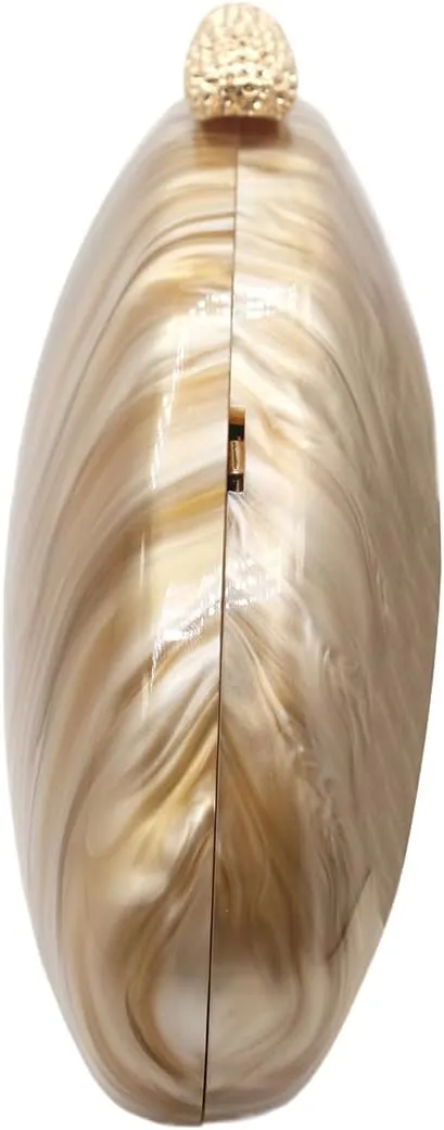 Women Acrylic Evening Clutch Chic Shell Purse Egg Handbag Marble Shoulder Crossbody Bag for Prom Cocktail Party
