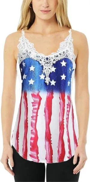 Women American Flag Tank Top 4th of July Patriotic Shirts Sexy Casual Sleeveless Camisole Mini Vest Summer Streetwear
