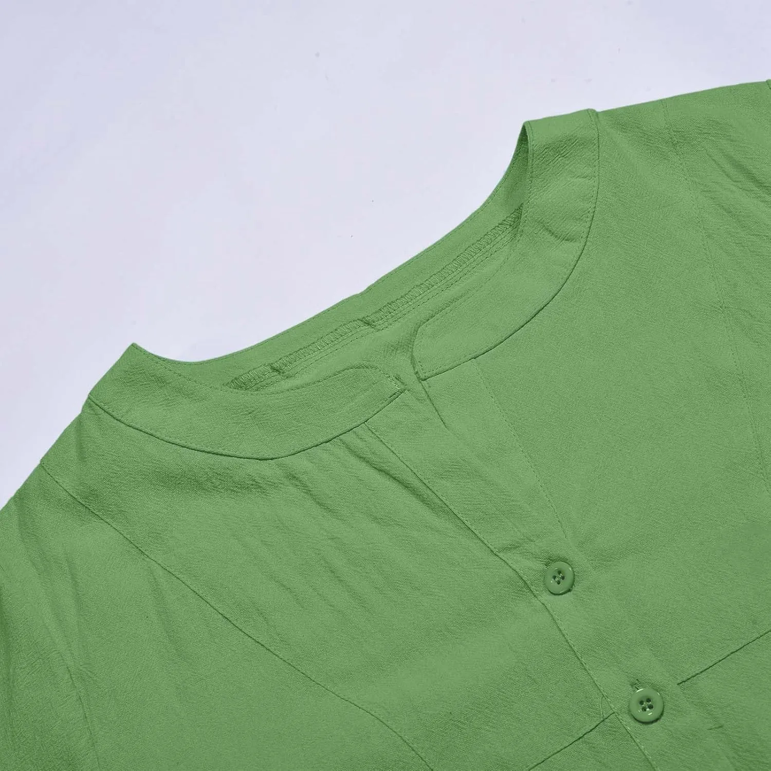 Women Button Down Linen Shirts Roll Up Sleeve 3/4 Sleeve Summer Tops Loose Fit Casual V Neck Blouse 2025 Trendy Outfit