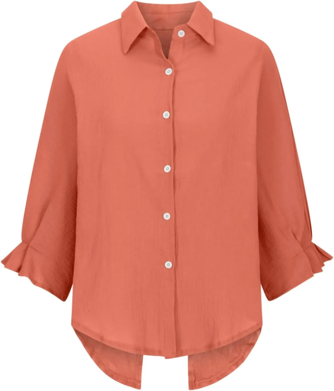 Women Button Down Shirts Cotton Linen Blouse Tops 3/4 Sleeve Gauze Collar Shirt Tunic Loose Fit Fashion Trendy Clothes