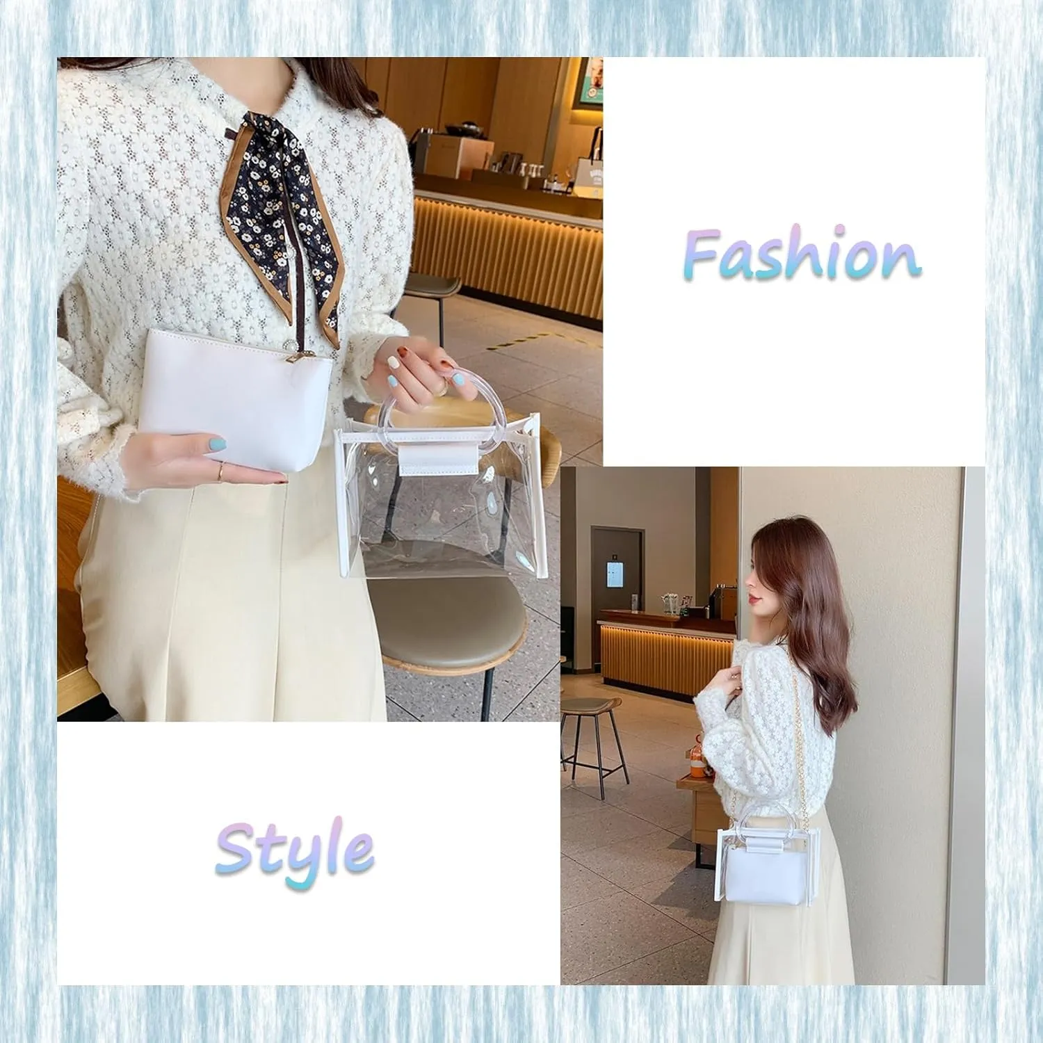 Women Clear Crossbody Bag, 2 in 1 Fashion Handbag and Purse, Top Handle & Shoulder Bags,Women's Beach Tote for Casual,Travel