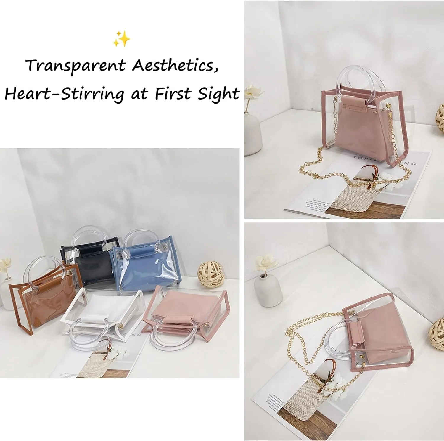 Women Clear Crossbody Bag, 2 in 1 Fashion Handbag and Purse, Top Handle & Shoulder Bags,Women's Beach Tote for Casual,Travel