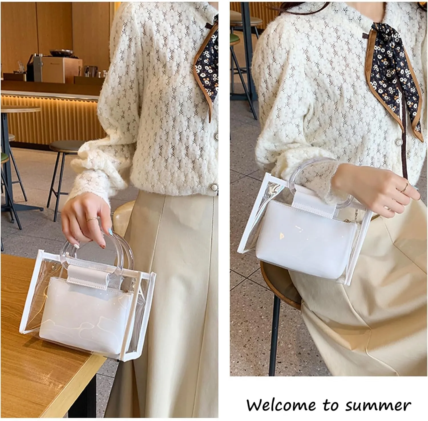 Women Clear Crossbody Bag, 2 in 1 Fashion Handbag and Purse, Top Handle & Shoulder Bags,Women's Beach Tote for Casual,Travel