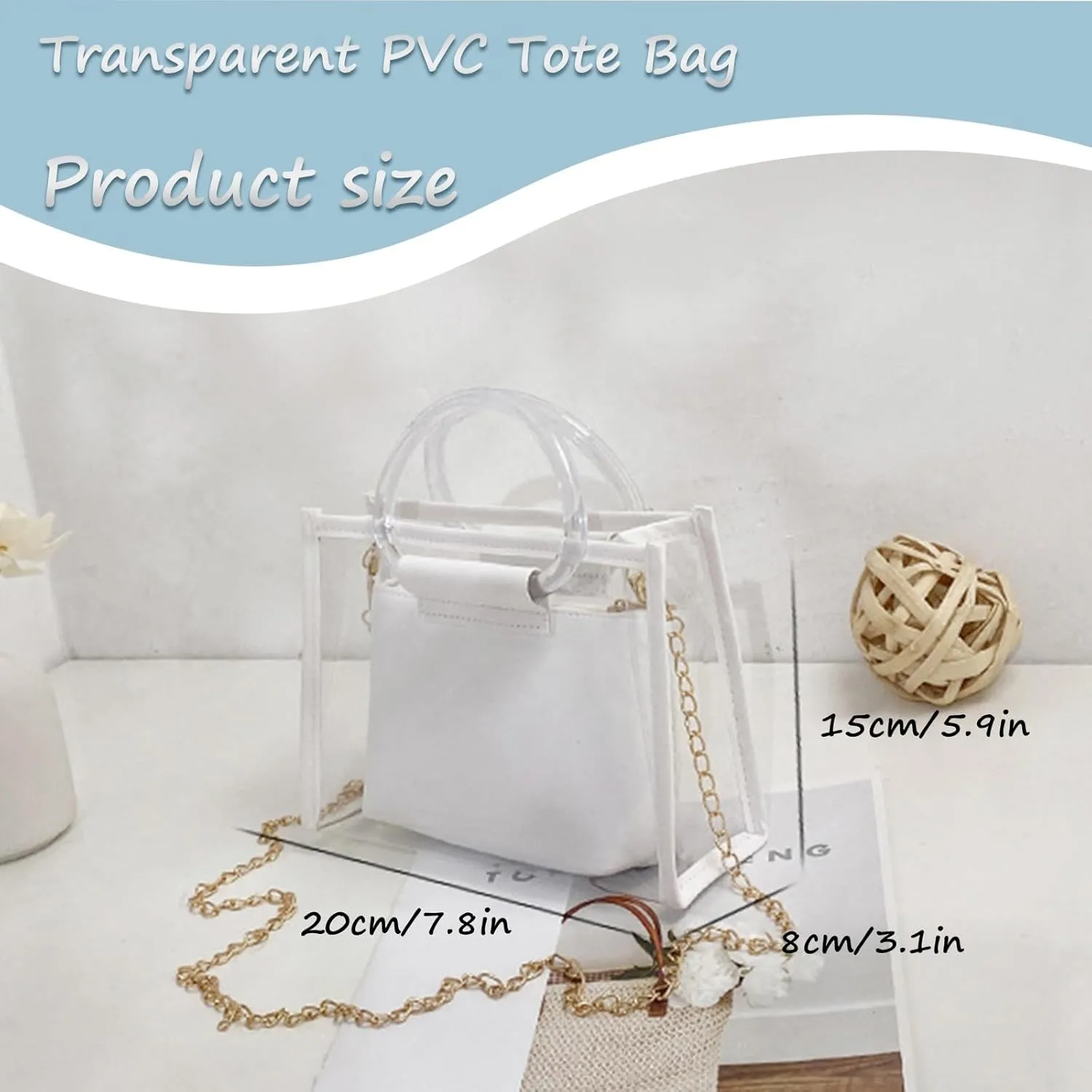 Women Clear Crossbody Bag, 2 in 1 Fashion Handbag and Purse, Top Handle & Shoulder Bags,Women's Beach Tote for Casual,Travel
