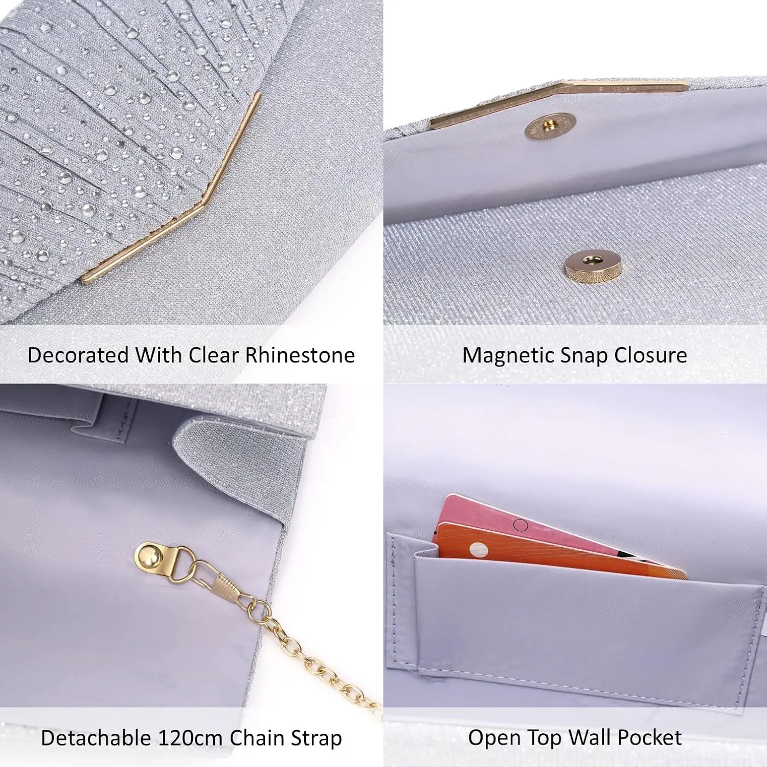 Women Evening Bags Glitter Sequins Clutch Purses for Women Shiny Envelope Handbag Formal Wedding Party Prom Purse