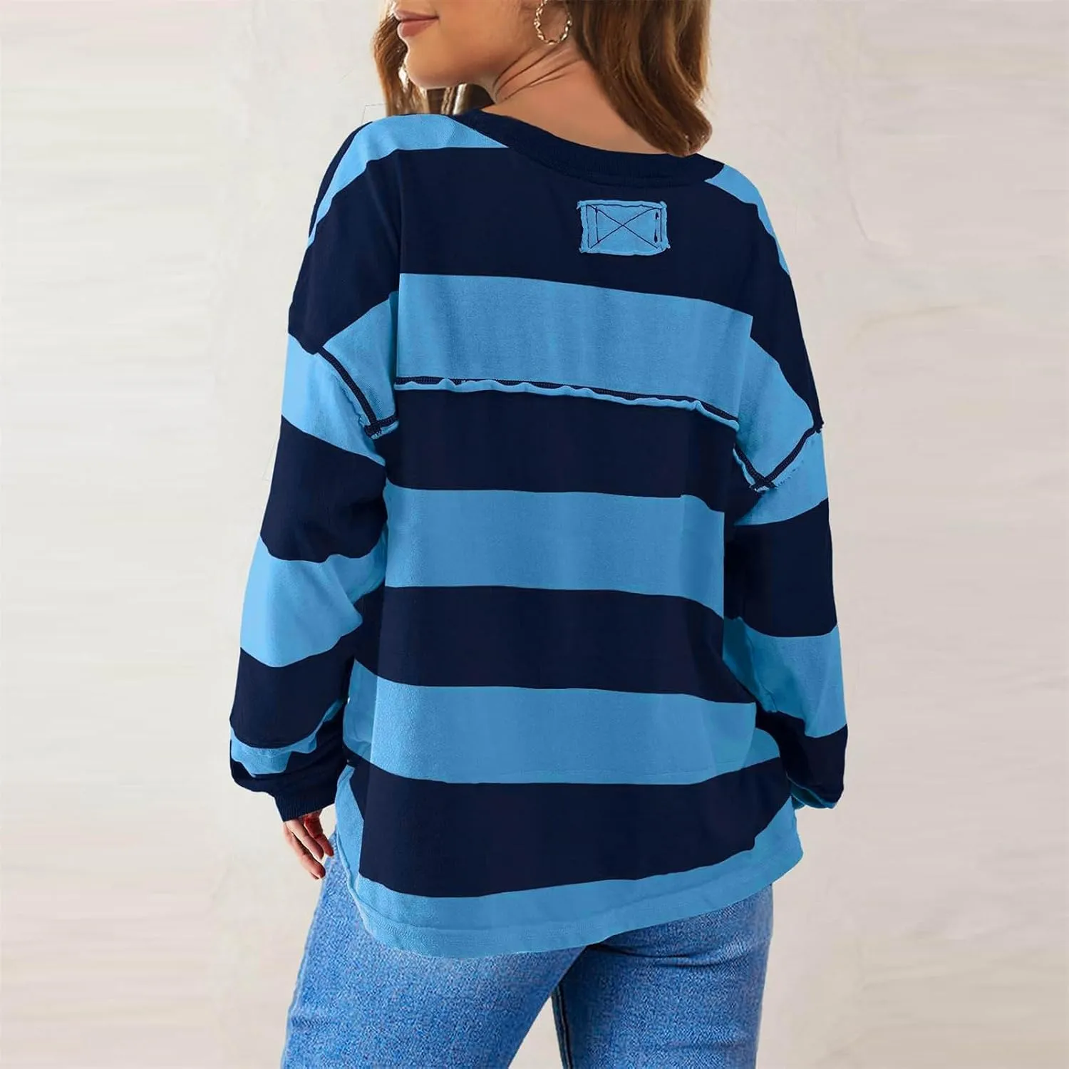 Women Fall Clothes 2024 Dressy Striped Color Block Long Sleeve Oversized Sweatshirt Casual Pullover Y2K Shirt Top