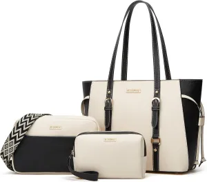 Women Fashion Synthetic Leather Handbags Tote Bag Shoulder Bag Top Handle Satchel Purse Set 4pcs