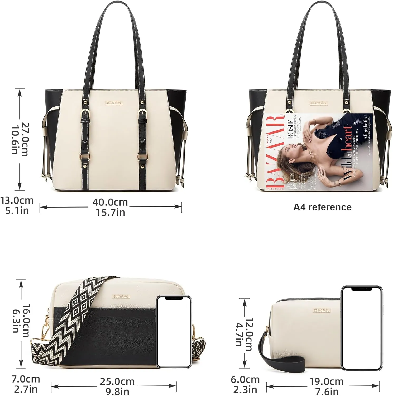 Women Fashion Synthetic Leather Handbags Tote Bag Shoulder Bag Top Handle Satchel Purse Set 4pcs