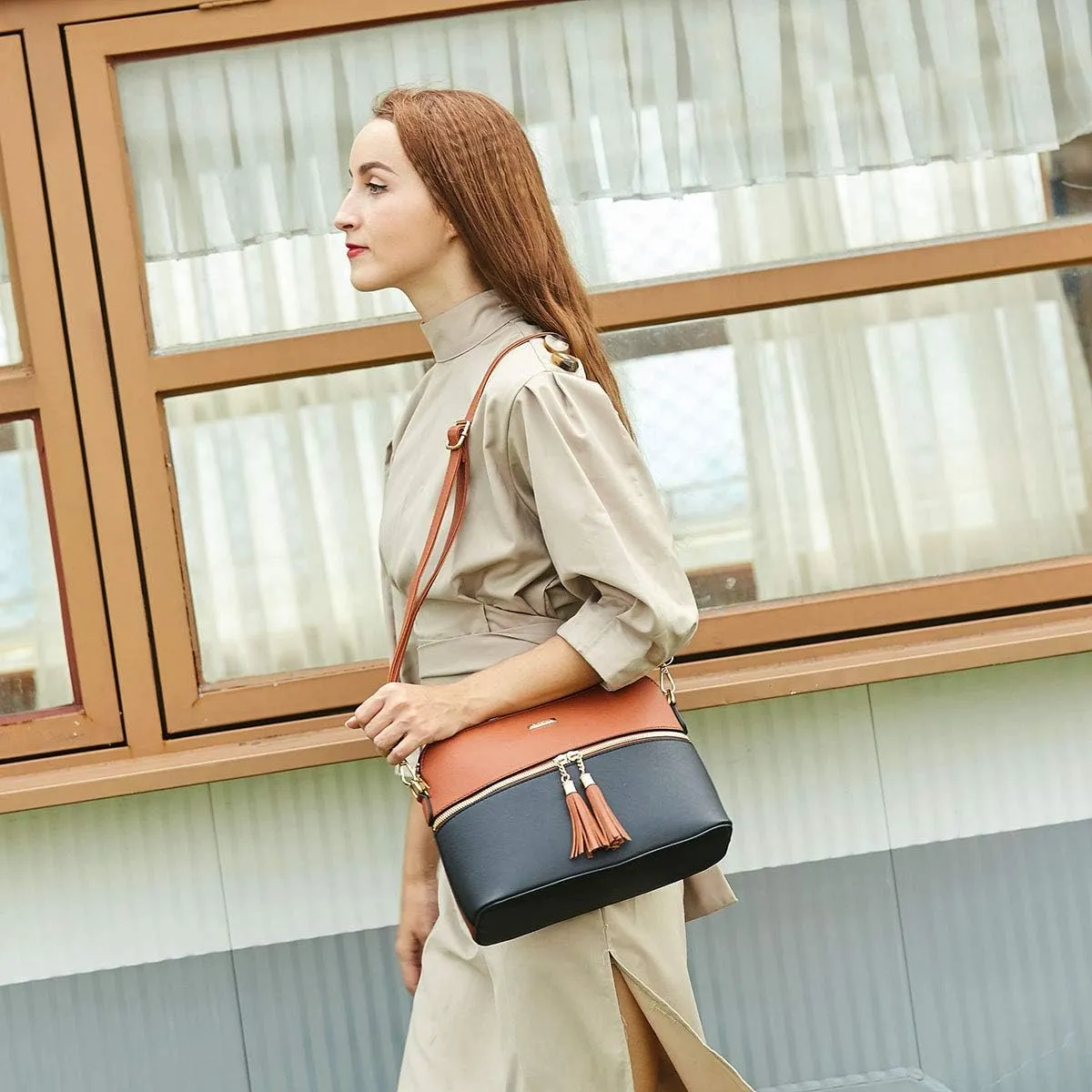 Women Fashion Synthetic Leather Handbags Tote Bag Shoulder Bag Top Handle Satchel Purse Set 4pcs