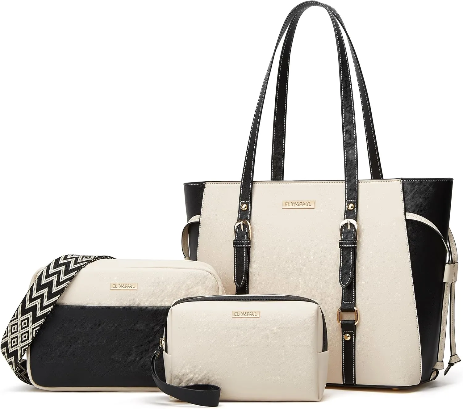 Women Fashion Synthetic Leather Handbags Tote Bag Shoulder Bag Top Handle Satchel Purse Set 4pcs
