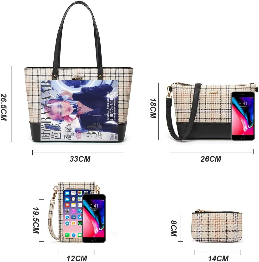 Women Fashion Synthetic Leather Handbags Tote Bag Shoulder Bag Top Handle Satchel Purse Set 4pcs