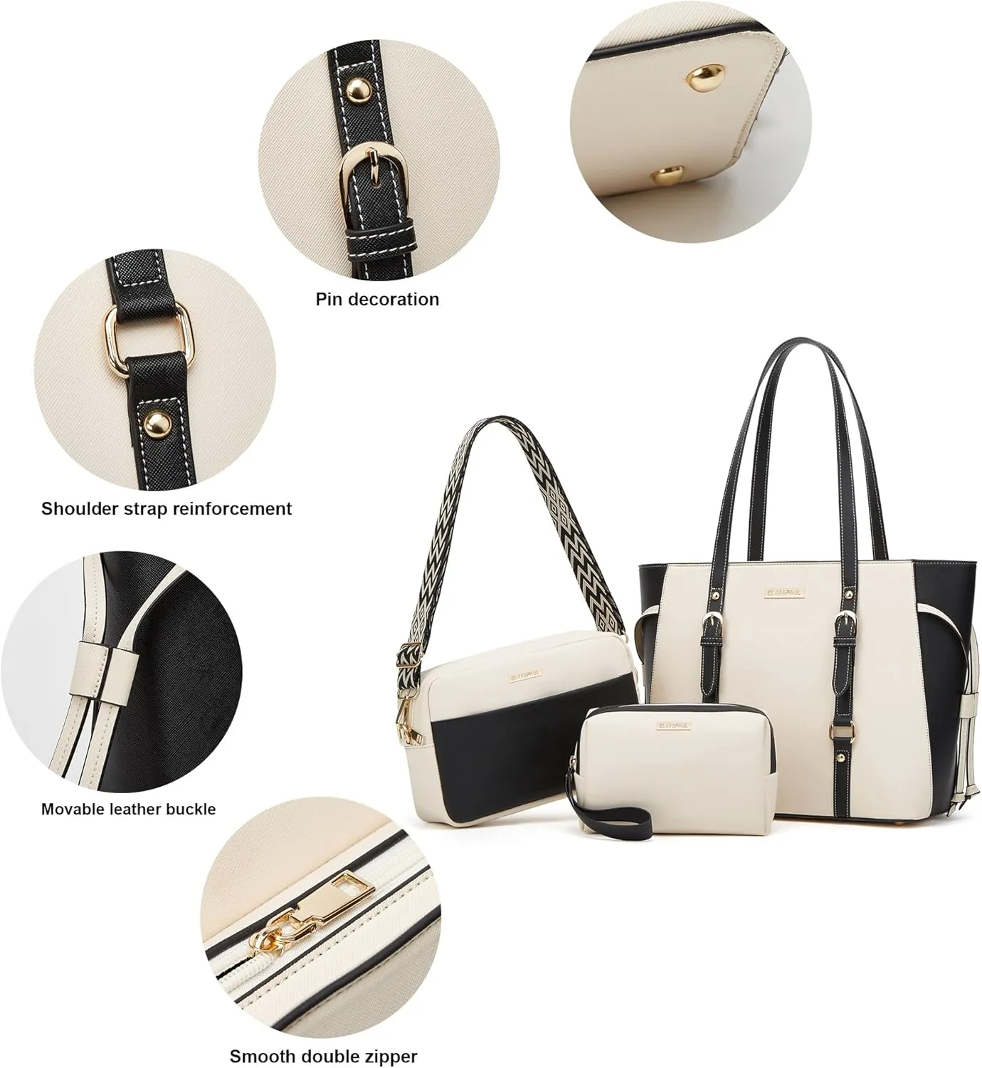 Women Fashion Synthetic Leather Handbags Tote Bag Shoulder Bag Top Handle Satchel Purse Set 4pcs