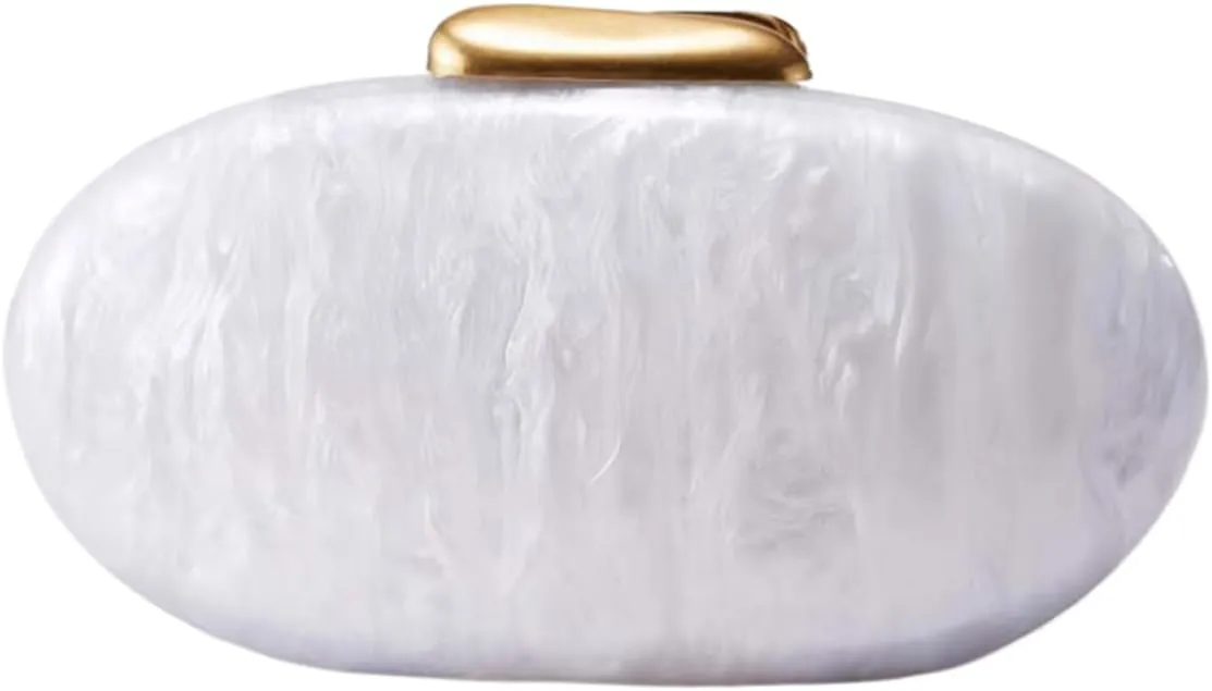 Women Noble Marble Acrylic Evening Clutch Bag Elegant Oval Handbag with Chain for Wedding Guest Bridesmaid