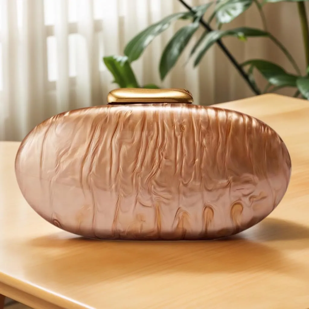Women Noble Marble Acrylic Evening Clutch Bag Elegant Oval Handbag with Chain for Wedding Guest Bridesmaid
