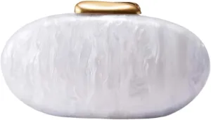Women Noble Marble Acrylic Evening Clutch Bag Elegant Oval Handbag with Chain for Wedding Guest Bridesmaid