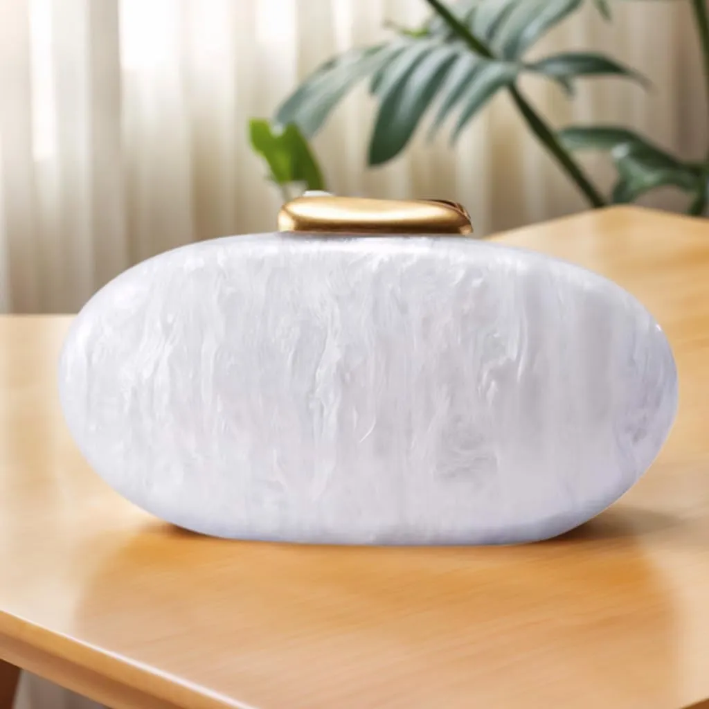 Women Noble Marble Acrylic Evening Clutch Bag Elegant Oval Handbag with Chain for Wedding Guest Bridesmaid