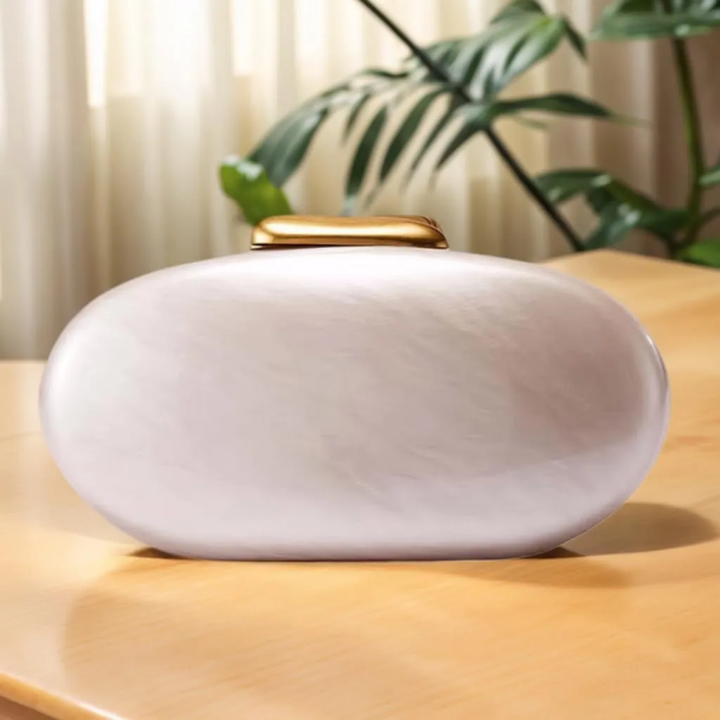 Women Noble Marble Acrylic Evening Clutch Bag Elegant Oval Handbag with Chain for Wedding Guest Bridesmaid