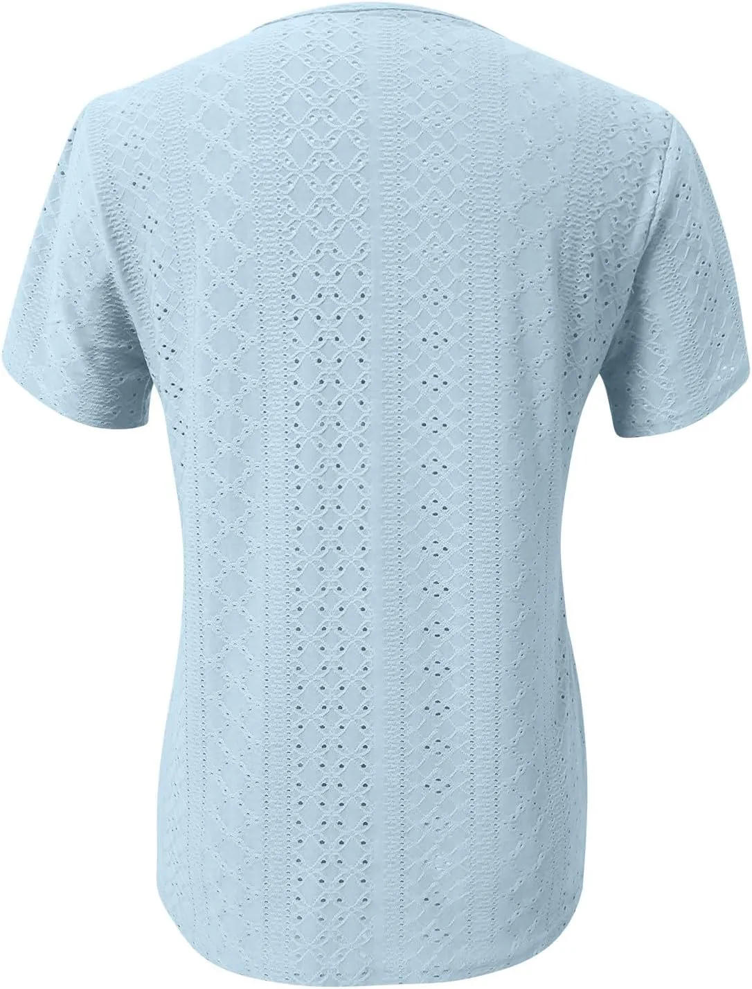 Women Petal Short Sleeve V Neck T Shirts Loose Summer Casual Solid Tops T-Shirt Tunics Eyelet Fashion Design Blouse