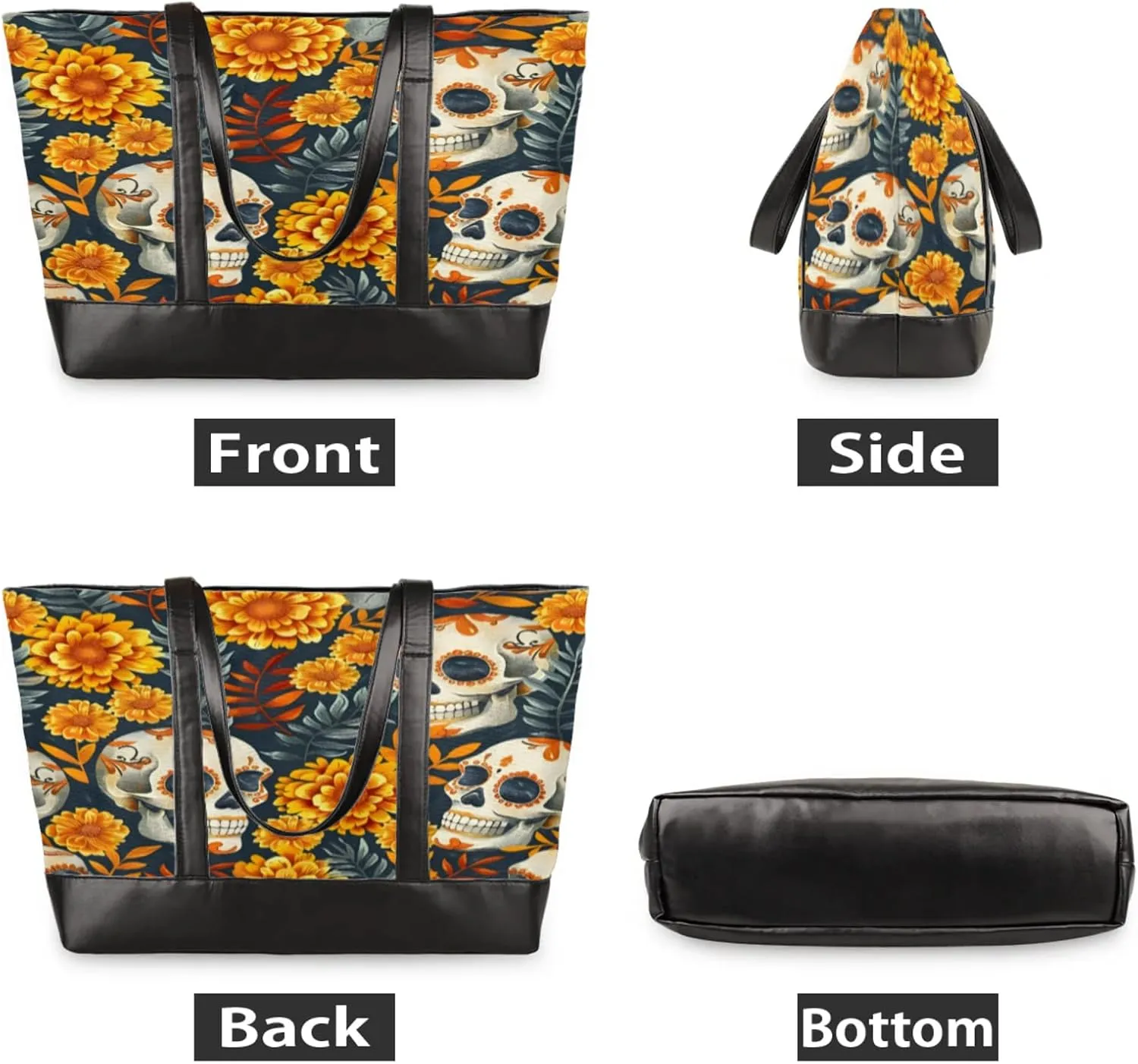 Women Tote Bag with Zipper, Shopper Handbag Travel Purse, PU Leather Laptop Tote Bags, Weekender Tote Bags