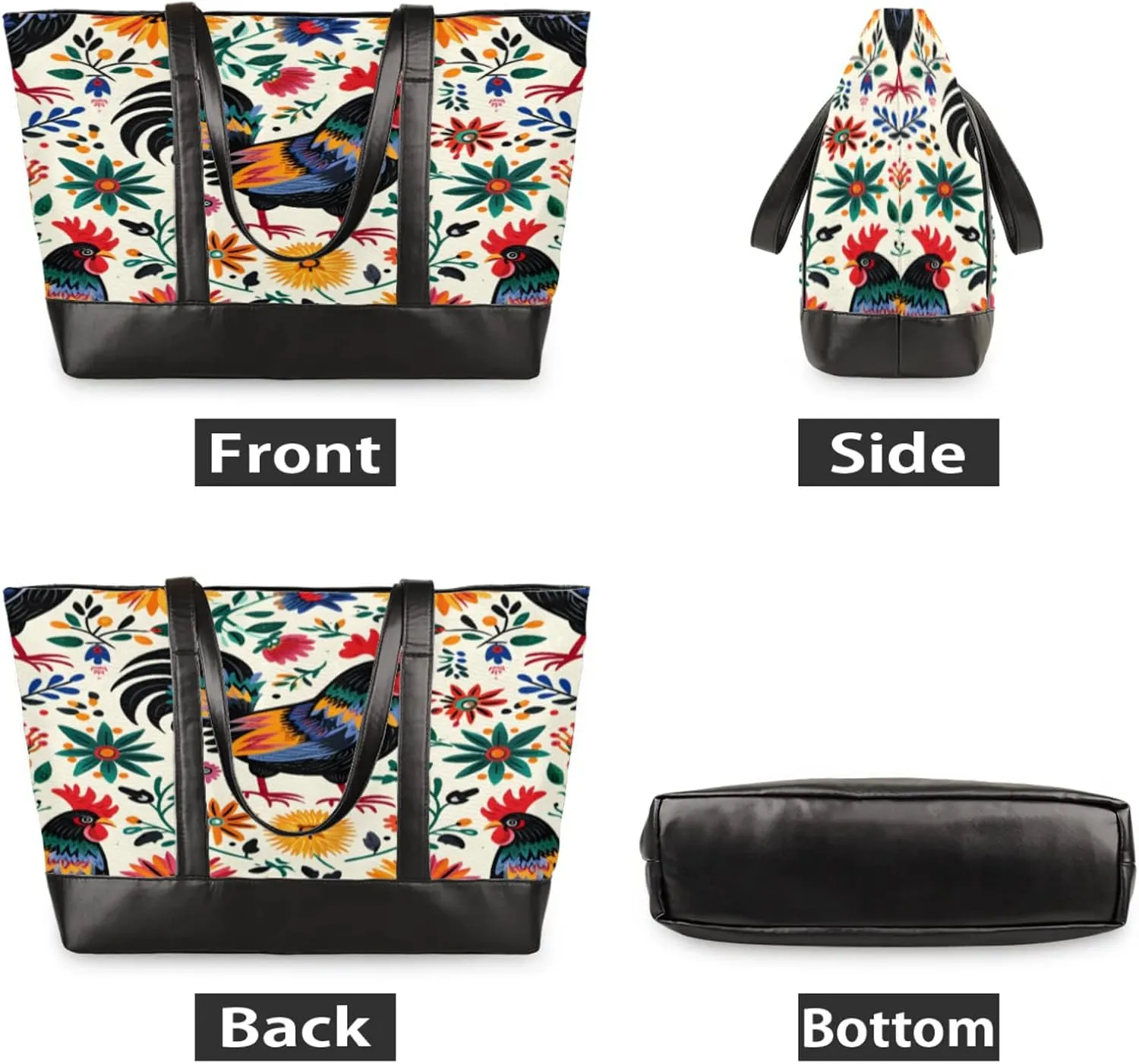Women Tote Bag with Zipper, Shopper Handbag Travel Purse, PU Leather Laptop Tote Bags, Weekender Tote Bags