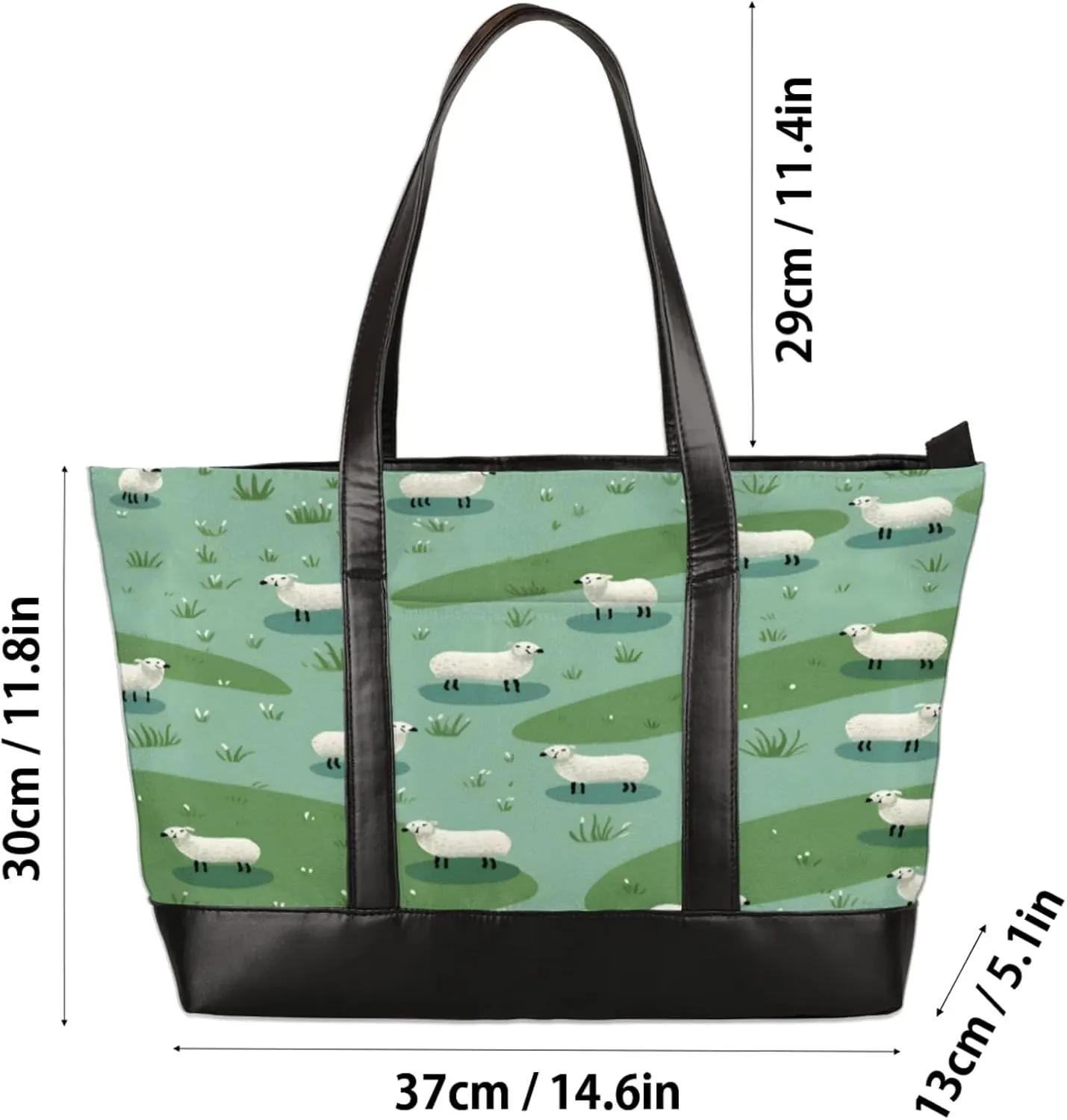 Women Tote Bag with Zipper, Shopper Handbag Travel Purse, PU Leather Laptop Tote Bags, Weekender Tote Bags