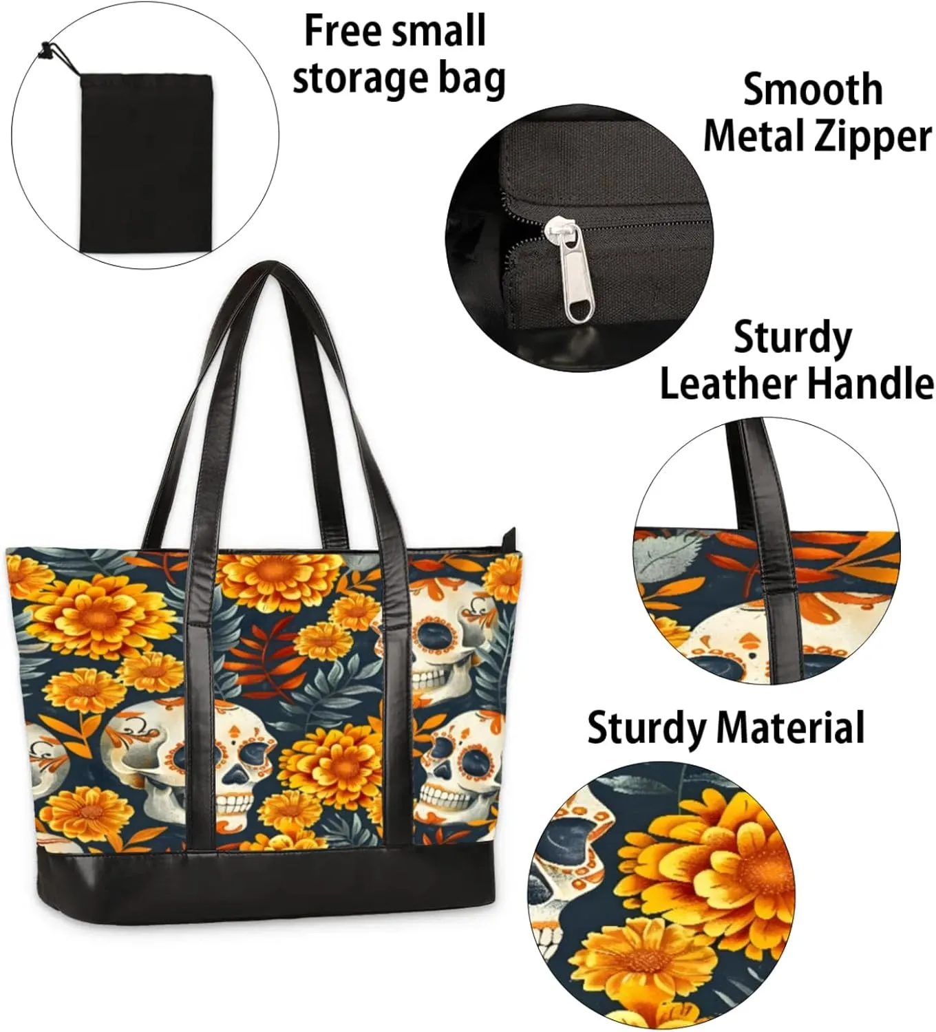 Women Tote Bag with Zipper, Shopper Handbag Travel Purse, PU Leather Laptop Tote Bags, Weekender Tote Bags